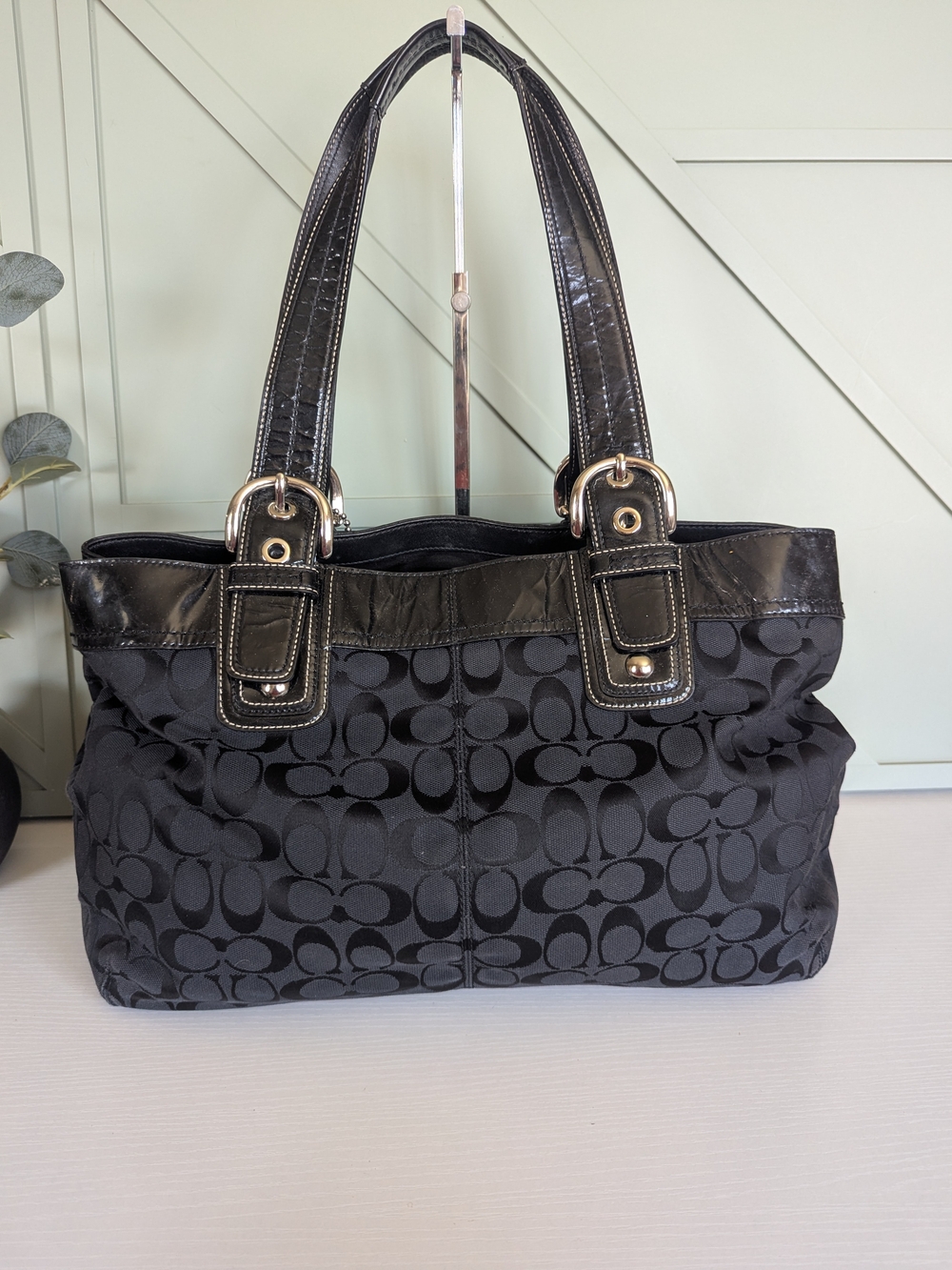 バッグ COACH soho pleated leather tote bag y2k Y2K Coach Soho Pleated Signature Tote Bag - Gem